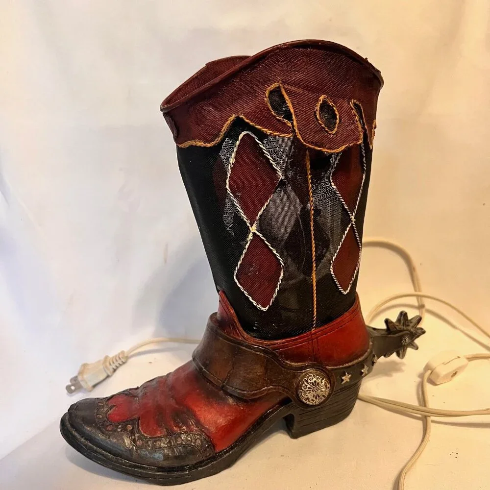 Western Cowboy Boot Nightlight Accent Country Decor-Spur-Steal/Breakable-Bl./Red